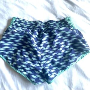 Nike Women's SMALL Printed Racer Running GYM Shorts Dri-Fit Blue Run